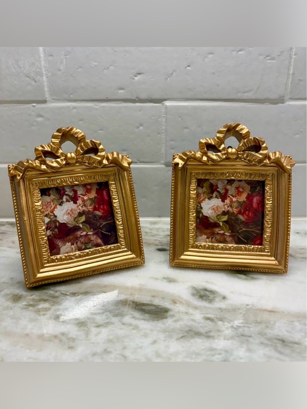 Gold Bow Ornate Mini Picture Frames (Pair)